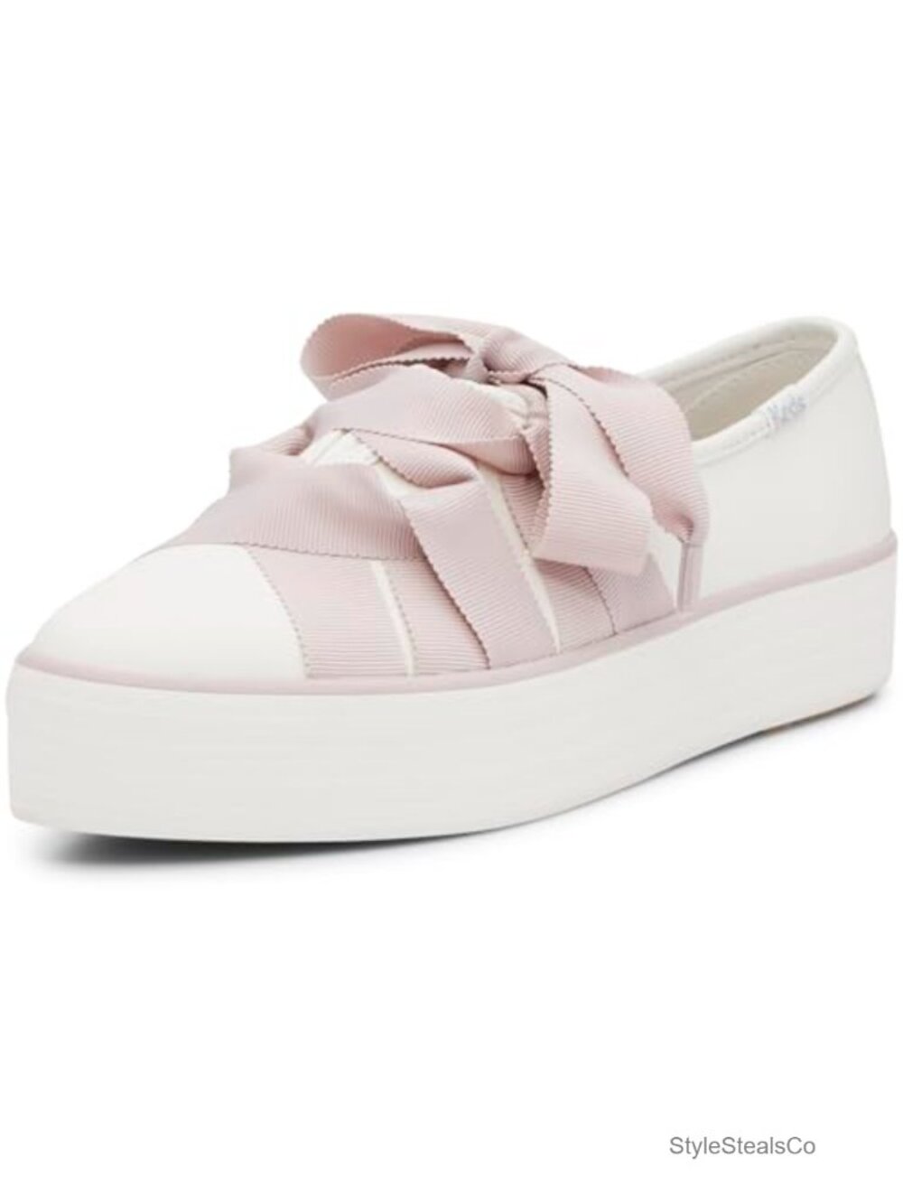 Women's Leather Slip On Platform Pointed Toe Sneakers White Pink